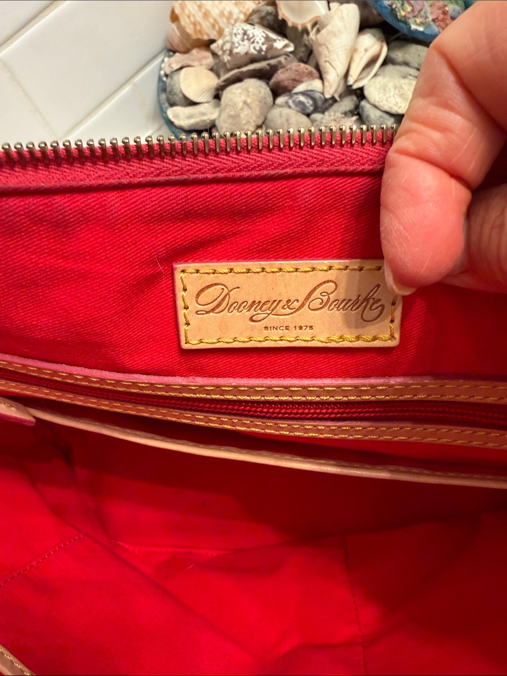 Dooney & Bourke Pink Floral LeatherTote with Tan Straps - Picture 9 of 12